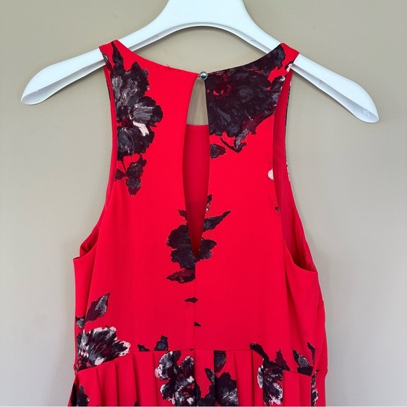 Free People Red Black Flowers Size 2 Dress Flutteby Floral Fit & Flare Pleated - Picture 10 of 12